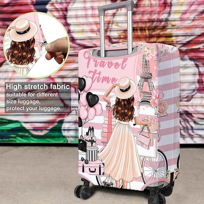 Travel Luggage Cover Suitcase Protector Fits 18-32 Inch Wheel Covers PatternedTravel Related Items Flower Luggage Protector Elastic L