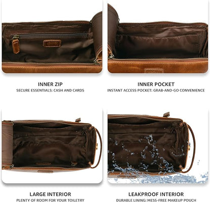 LEATHER VILLAGE Premium Leather Travel Toiletry Bag - Water-Resistant Dopp Kit for Toiletries, Large Shaving Bag & Bathroom Organizer - Gift for Men & Women - Tan Brown