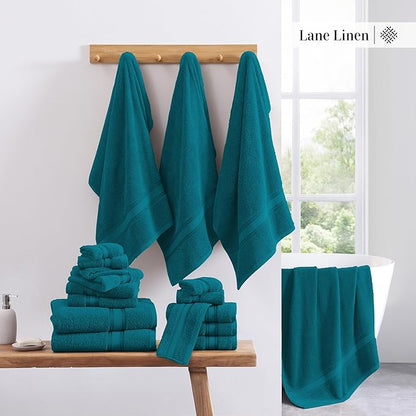 LANE LINEN Luxury Bath Towels Set - 3 Piece Set, 100% Cotton Bathroom Towels, Zero Twist, Quick Dry Absorbent Bath Towel, Super Soft, 1 Bath Towel, 1 Hand Towel, 1 Wash Cloths - Sea Port