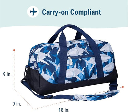 Wildkin Kids Overnighter Duffel Bag – Carry-On Size, Ideal for School & Sleepovers – Sharks