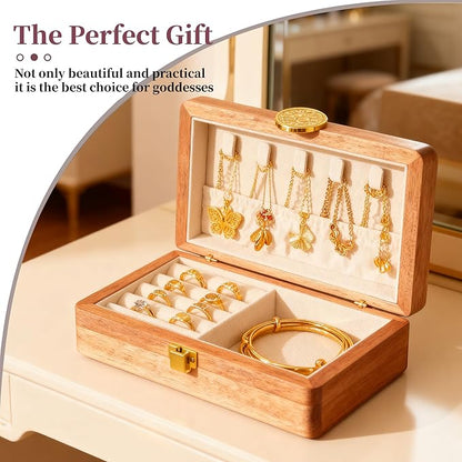 Travel Jewelry Case Small Wood Jewelry Organizer Jewelry Box for Women (Pine Wood Print)