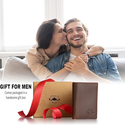 Stealth Mode Leather Trifold RFID Wallet For Men With Flip Out ID Holder (Crazy Horse Brown)