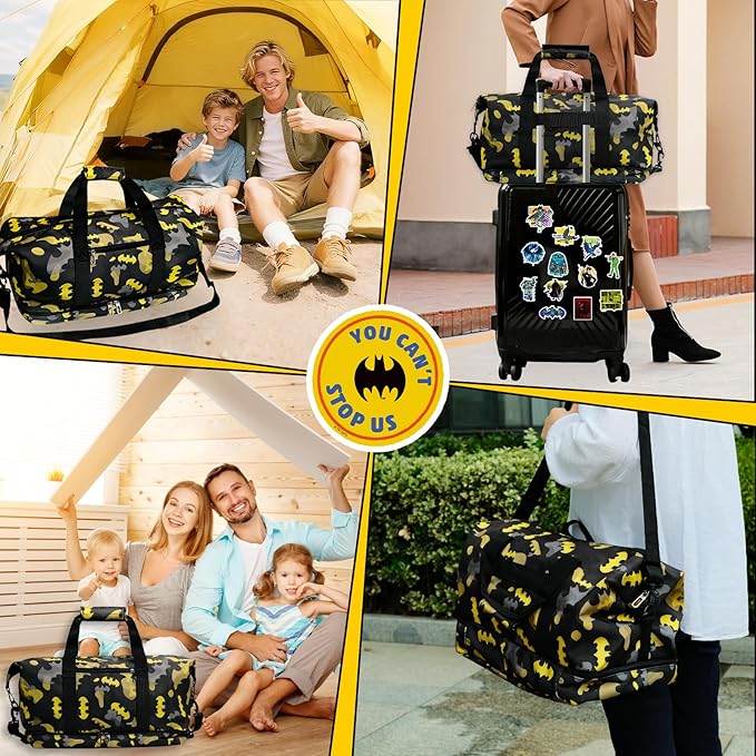 BATMAN Durable Travel Duffel Bag with Bold Yellow and Black Camouflage Pattern, Spacious Interior for All Essentials, Adjustable Shoulder Strap, Reinforced Handles,Stylish Design for Every Traveler