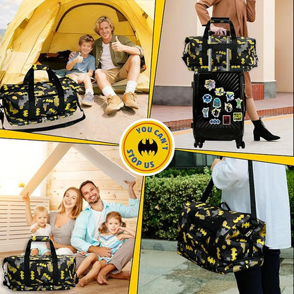 BATMAN Durable Travel Duffel Bag with Bold Yellow and Black Camouflage Pattern, Spacious Interior for All Essentials, Adjustable Shoulder Strap, Reinforced Handles,Stylish Design for Every Traveler