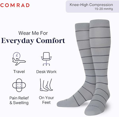 Comrad Nylon Knee High Socks - 15-20mmHg Graduated Compression Socks - Soft & Breathable Support Unisex Socks