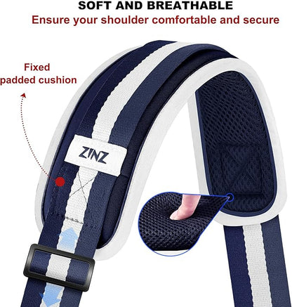 ZINZ Shoulder Strap - 59 Inch Universal Heavy-duty Adjustable Strap with Ultra-thick Fixed Breathable Pad for Laptop, Crossbody, Gym, Camera Bag and More - Stripe-BuWBu