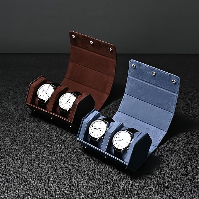 Oirlv Luxury Hexagonal Leather Watch Travel Case Single Watch Box for Men Portable Jewelry Storage Roll Organizer(1-Slot,Brown)