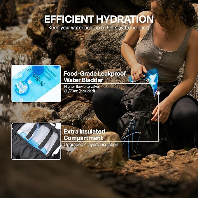 Everfun Hydration Backpack 18L with Water Bladder 2L/3L Hiking Water Backpack Women Men Hydration Pack Insulated Lightweight Day Hydropack with Storage for Hiking, Biking, Running, Festival