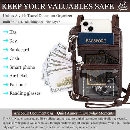 Neck Wallet - Rfid Wallet Women - passport holder for travel - Travel Wallet Passport Holder For Travel Women - 10.3x6.8inch (Dark Coffe)