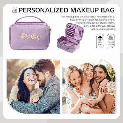 Personalized Name Makeup Bags - Monogrammed Gift for Women Girls Cosmetic Bag with Zipper Gift Ideal for Teen Girls Women Birthday Friend Mom (Light Purple)
