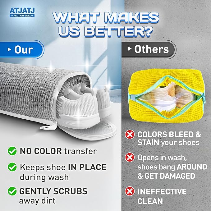 2-Pack Shoe Washing Machine Bag, 360° Deep Shoe Laundry Bag for Washer, Reusable Mesh Shoe Bag with Secure Zipper, Easy Clean Shoe Bag for Sneakers, Tennis Shoes & Gym Trainers