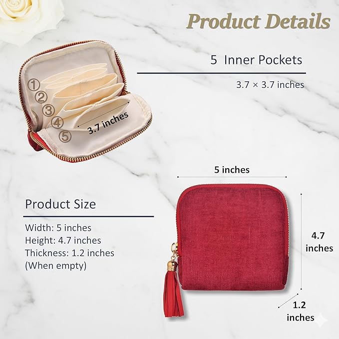 Small Travel Jewelry Case, Soft Velvet Organizer Pouch for Bangle, Bracelets, Large Earrings, Beaded necklace, Anti-Scratch & Portable Jewelry Bag Holder for Travel & Everyday Use (Classic Red)