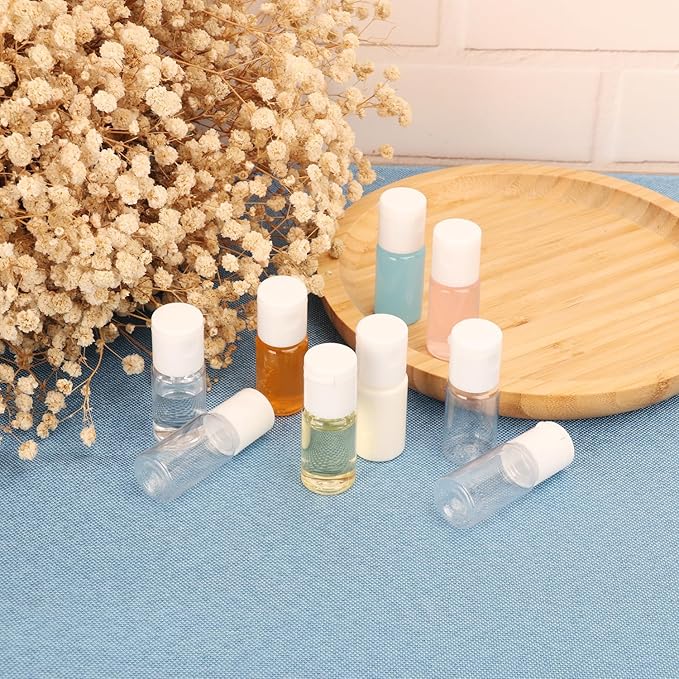 200 Pack 0.35 oz Plastic Bottles with Top Caps, Clear Empty 10 ml Flip Top Cosmetic Bottles for Lotion and Shampoo, Travel-Friendly, BPA-Free