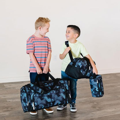 Wildkin Kids Overnighter Duffel Bag – Carry-On Size, Ideal for School & Sleepovers – Black Camo