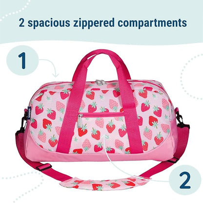 Wildkin Kids Overnighter Duffel Bag – Carry-On Size, Ideal for School & Sleepovers – Strawberry Patch