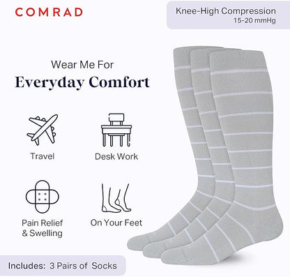 Comrad Recycled Cotton Knee High Socks - 15-20mmHg Graduated Compression Socks - Soft & Breathable Support Socks, Unisex