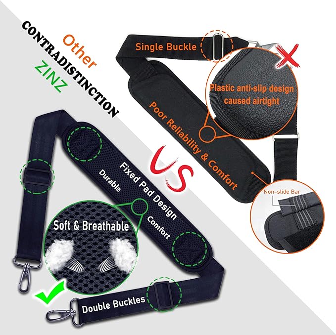 Shoulder Strap, ZINZ 57" Padded Adjustable Shoulder Bag Straps Replacement for Bags with D-Ring (B02L01)