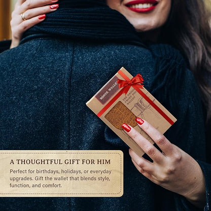 ROGUE WALLET Genuine Bison Leather Wallets for Men - RFID Blocking Curved Front Pocket Design w/ 3 Card Slots, Full Billfold Section & More - Slim Wallets for Men (Brown)