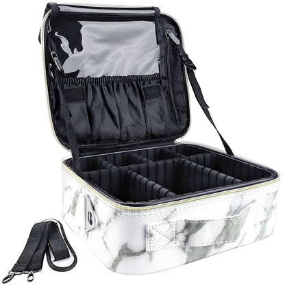 gzcz Travel Makeup Bag,Professional Cosmetic Bags for Women,Portable Makeup Brush Bag Organizer Storage with Adjustable Dividers and Shoulder Strap