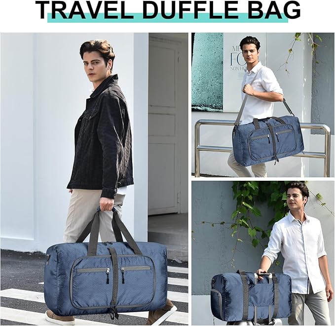 Dimayar Travel Duffle Bag for Men Women - Foldable Duffel Bag with Shoes Compartment - Overnight Bags Waterproof & Tear Resistant(85L,Dark Blue)