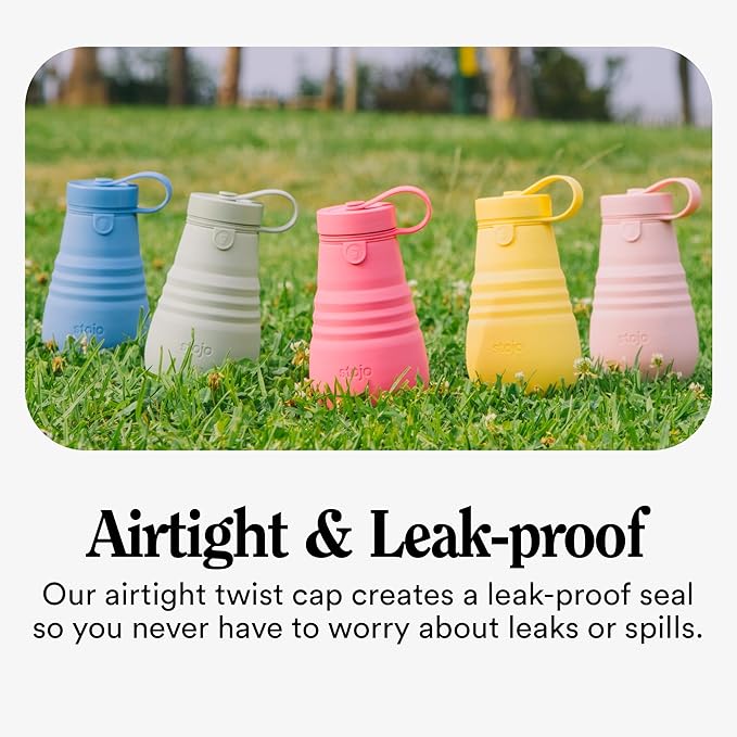 STOJO Collapsible Sports Water Bottle - Leak-Proof Reusable Silicone Travel Cup for Hot & Cold Drinks - Microwave & Dishwasher Safe - AS SEEN ON TODAY SHOW - Parent (Eucalyptus)