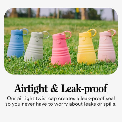 STOJO Collapsible Sports Water Bottle - Leak-Proof Reusable Silicone Travel Cup for Hot & Cold Drinks - Microwave & Dishwasher Safe - AS SEEN ON TODAY SHOW - Parent (Eucalyptus)