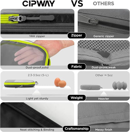 Cipway Compression Packing Cubes, See Through Mesh Luggage Organizer Bags, Travel Essentials for Carry on Suitcase with Laundry Bag and Clear Toiletries Bag（6Pcs,Black）