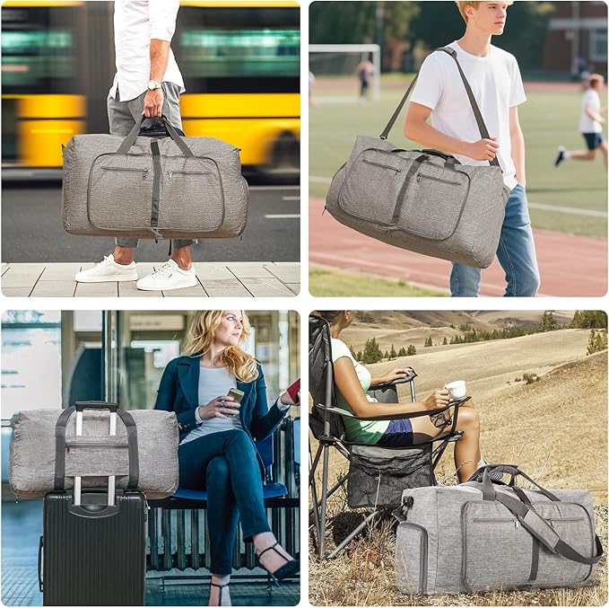 Vomgomfom 65L/85L/115L Foldable Travel Duffle Bag, Lightweight Checked Luggage with Shoe Compartment, Water-Resistant Weekender Overnight Bag for Men & Women