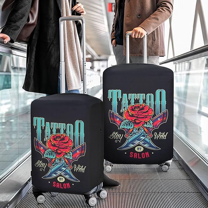 Explore Land Travel Luggage Cover Suitcase Protector Fits 31-32 Inch Case (Blade Rose, XL)