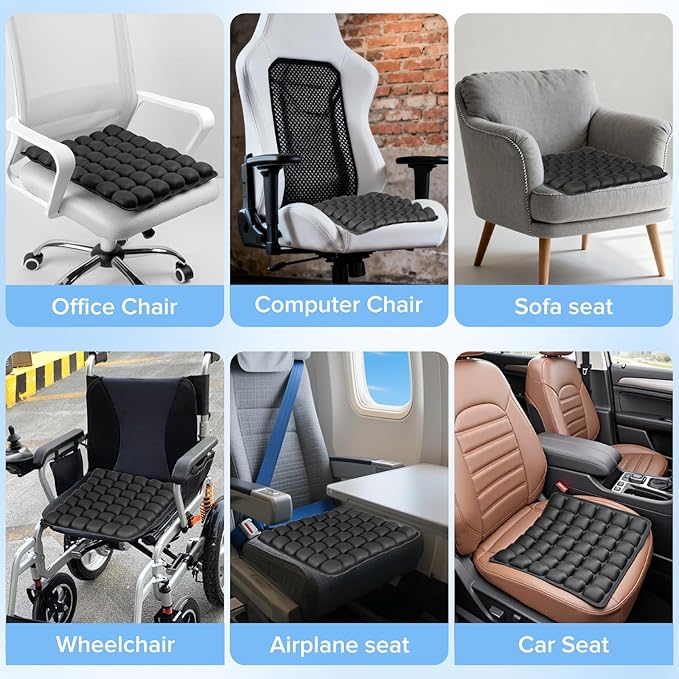 Sondour Travel Seat Cushion, Airplane Cushion Long Flight, Airplane Gadgets Inflatable Seat Cushions, Portable Airline Cushion With Air Pump, Wheelchair Cushions; Pressure Relief Seat Cushion - Black