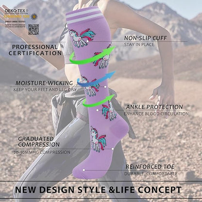 fenglaoda Compression Socks Women Men 6 Pairs, Knee High Best Support Circulation Socks for Running, Travel, Flight, Nurse