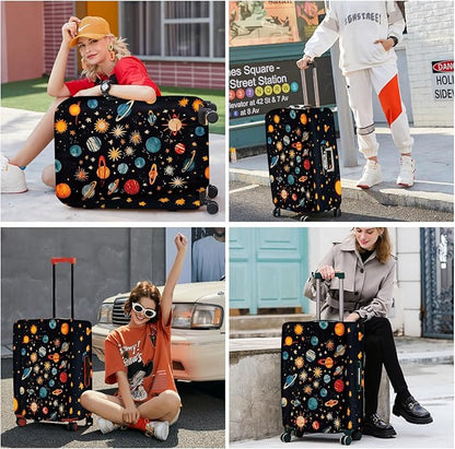 ANNA QUEEN Galactic Planets Luggage Cover, Cosmic Planets & Stars Design, Stretchable, Washable Travel Sleeve for 20-34 Inch Luggage