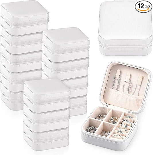 Yinkin 12 Pcs Mini Travel Jewelry Case Bridesmaid Proposal Gift Boxes, Small PU Leather Earring Organizer, Bulk Travel Accessories Portable Jewelry Holder(White)