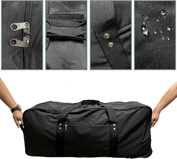 34 inch Large Foldable Duffle Bag with Wheels 600D Oxford Collapsible Large Heavy Duty Cargo Duffel Storage Duffel with Rollers for Camping Travel Gear, Black.
