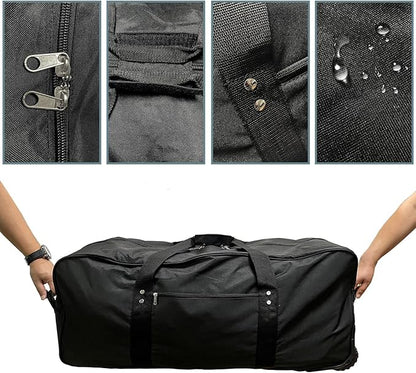34 inch Large Foldable Duffle Bag with Wheels 600D Oxford Collapsible Large Heavy Duty Cargo Duffel Storage Duffel with Rollers for Camping Travel Gear, Black.