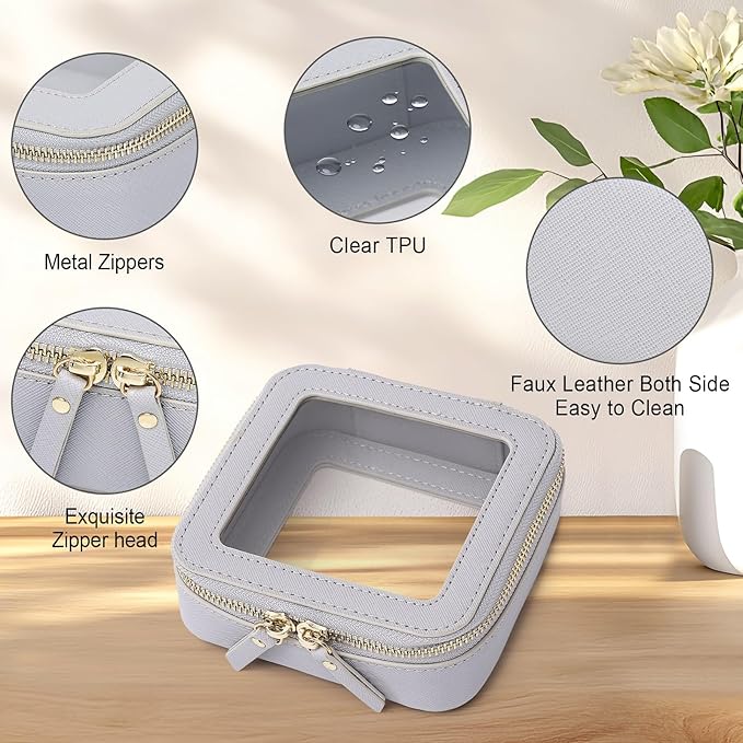 Pinkmik Clear Makeup Bag Waterproof Travel Case for Cosmetics and Toiletries Women's Purse Organizer and Clear Car Bag with Zipper (Gray, M+MINI)