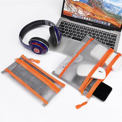 12 Pieces Zipper Nylon Mesh Pouch, Mesh Cosmetic Bags Makeup Bags Pencil Case, Multipurpose Travel Bags for Cosmetic School Office Supplies and Travel Accessories (2 Layers-Grey, A5)