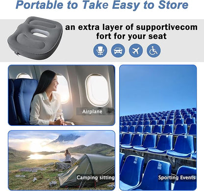 Travel Cushion,Air Seat Cushion,Evolution Cushion Portable & Lightweight Inflatable Seat Cushion - Ideal for Airplane Chairs, School Bleachers, Stadium Seats, and Wheelchairs (Gray)