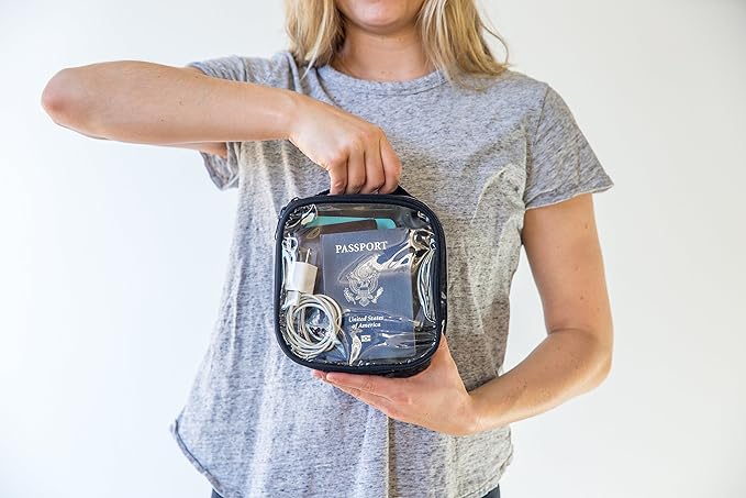 EzPacking Clear TSA Approved 3-1-1 Travel Toiletry Bag for Carry On/Quart Size Transparent Liquids Pouch for Airport Security/Reusable See Through Vinyl & PVC Plastic Organizer Men Women (Black)