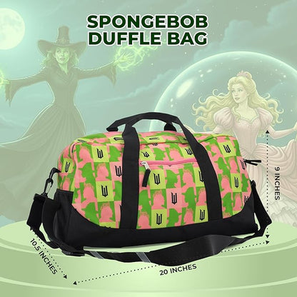 Wicked Duffle Bag, 16 inch Travel Sleepover Weekender Bag for Girls Featuring Galinda & Elphaba, Green & Pink