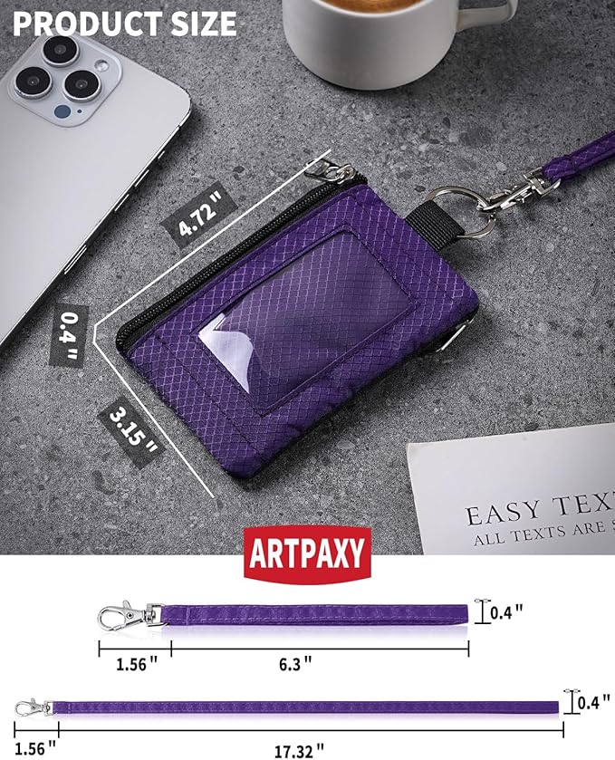 Minimalist Wallet For Mens Womens, Keychain RFID Blocking Zipper Small Wallet with ID Window 2 Lanyards,Water Resistant Travel Cash Card Coin Case Boys Girls