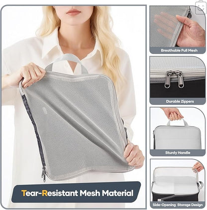 Veken 2/6/9/11 Set Compression Packing Cubes for Travel Essentials,Compressible Expandable Large Luggage Suitcase Organizer Bags for Clothing,Durable Space Saver Storage Bags(Black)