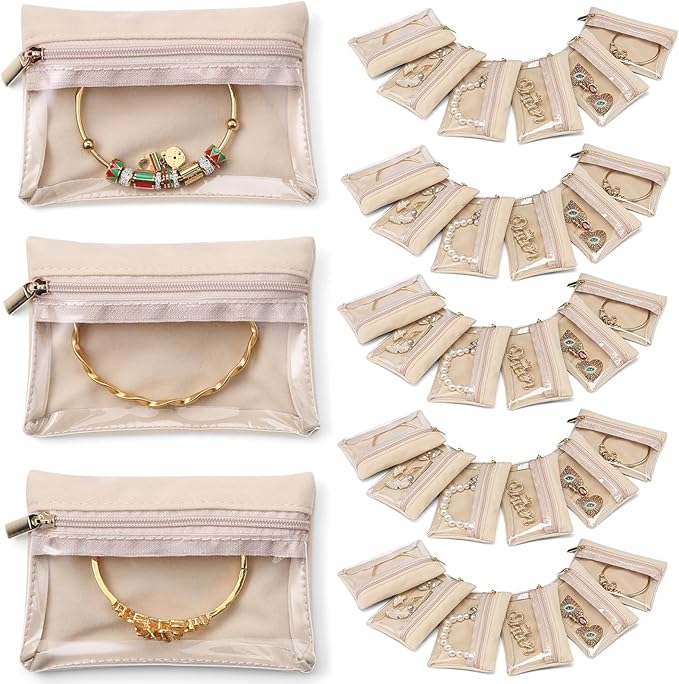 Vlando 33 Pcs Travel Jewelry Case Velvet Jewelry Pouch with Zipper Clear Travel Jewelry Bag Jewelry Travel Organizer for Travel Business Trip Mother's Day Gifts for Mom Wife Women