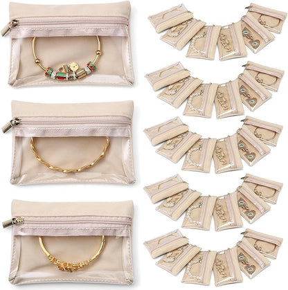 Vlando 33 Pcs Travel Jewelry Case Velvet Jewelry Pouch with Zipper Clear Travel Jewelry Bag Jewelry Travel Organizer for Travel Business Trip Mother's Day Gifts for Mom Wife Women