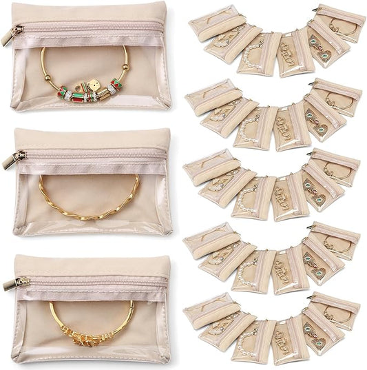 Vlando 33 Pcs Travel Jewelry Case Velvet Jewelry Pouch with Zipper Clear Travel Jewelry Bag Jewelry Travel Organizer for Travel Business Trip Mother's Day Gifts for Mom Wife Women