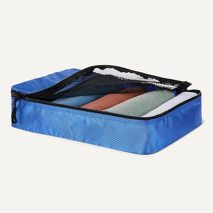 Amazon Essentials 4-Piece Packing Cubes Travel Accessories Set, Luggage Organizer with Double Zipper, Mesh Top, 100% Polyester, 2 Medium/2 Large, Blue (Previously Amazon Basics)