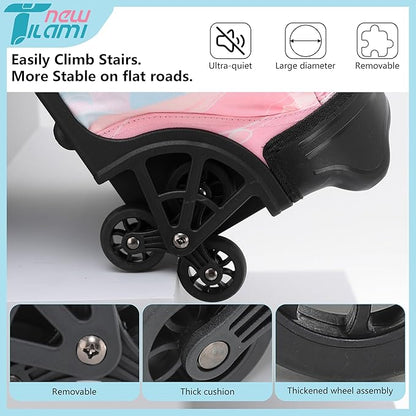 NEW TILAMI 18 Inch Rolling Backpack with Wheels for Girls Boys Kids Laptop Backpack School Travel, Pink Sunset
