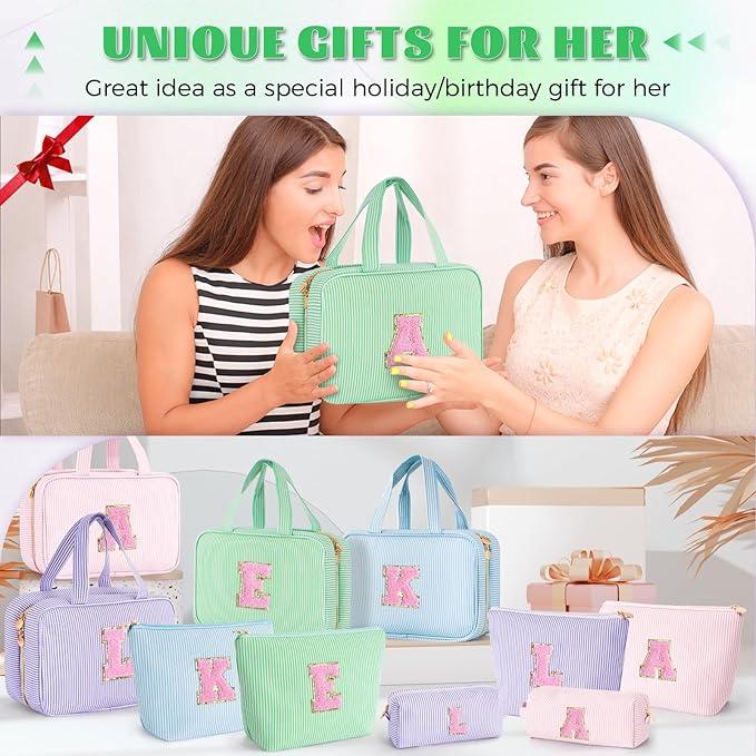 Cute Toiletry Makeup Bag for Girls Women - Cosmetic Bags for Teen Girl | Personalized Gifts for Women Her | Birthday Gifts for 3 4 5 6 7 8 9 10 11 12 13 Year Old Girls - Green A