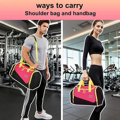 Urbanstand Gym Bag for Men & Women - 30L Duffel Bag with Shoe Compartment, Carry On Weekender Water Resistant Duffle Bag for Travel, Sports, Fitness & Workout, Pink Yellow