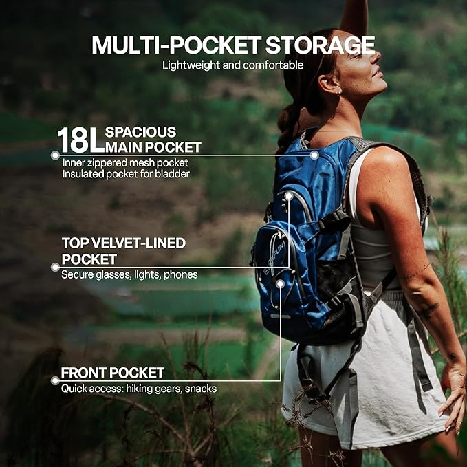 Everfun Hydration Backpack 18L with Water Bladder 2L/3L Hiking Water Backpack Women Men Hydration Pack Insulated Lightweight Day Hydropack with Storage for Hiking, Biking, Running, Festival